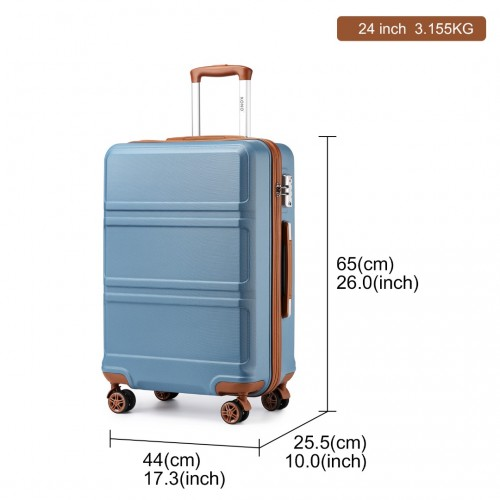 Kono ABS 24 Inch Sculpted Horizontal Design Suitcase - Grayish Blue And Brown