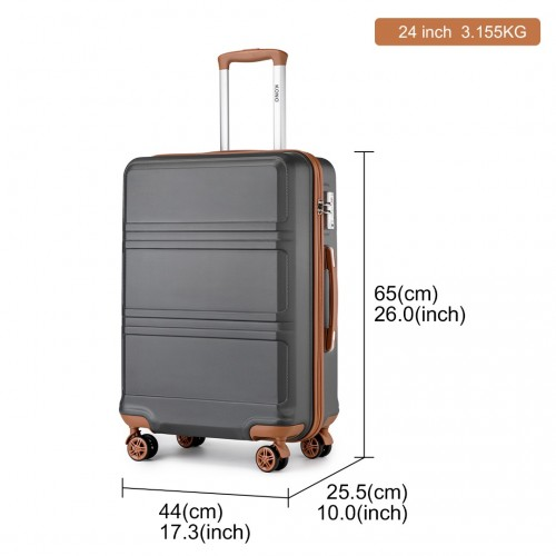 Kono ABS 24 Inch Sculpted Horizontal Design Suitcase - Grey And Brown