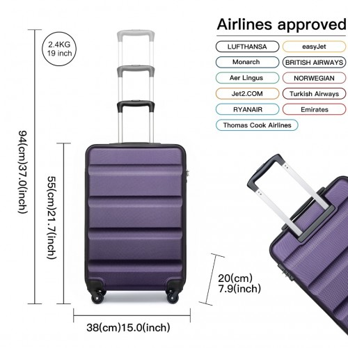 Kono 19 Inch Cabin Size Carry On Suitcase - Lightweight ABS Hardshell with TSA Lock - Purple Travel Companion
