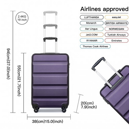 Kono 19 Inch Cabin Size Carry On Suitcase - Lightweight ABS Hardshell with TSA Lock - Purple Travel Companion