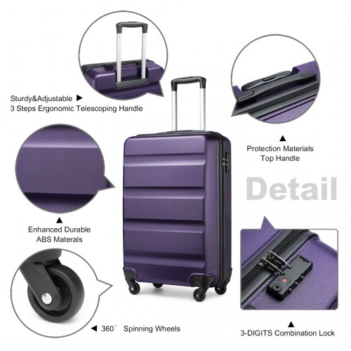 Kono 19 Inch Cabin Size Carry On Suitcase - Lightweight ABS Hardshell with TSA Lock - Purple Travel Companion
