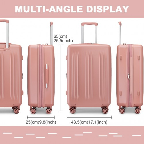 Kono 24 Inch Sleek Striped Check-In Suitcase - Expandable Durable ABS+PC Luggage with Spinner Wheels & TSA Lock - Nude