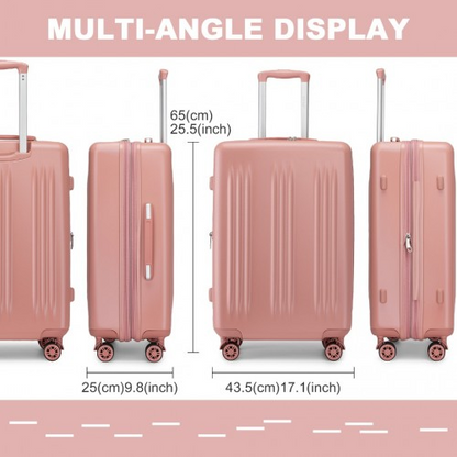 Kono 24 Inch Sleek Striped Check-In Suitcase - Expandable Durable ABS+PC Luggage with Spinner Wheels & TSA Lock - Nude