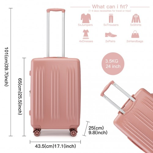 Kono 24 Inch Sleek Striped Check-In Suitcase - Expandable Durable ABS+PC Luggage with Spinner Wheels & TSA Lock - Nude