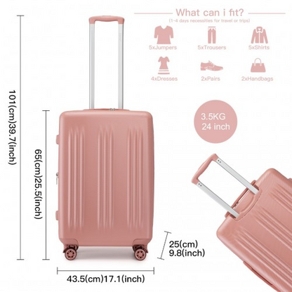 Kono 24 Inch Sleek Striped Check-In Suitcase - Expandable Durable ABS+PC Luggage with Spinner Wheels & TSA Lock - Nude