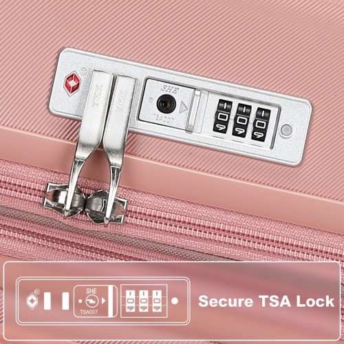 Kono 24 Inch Sleek Striped Check-In Suitcase - Expandable Durable ABS+PC Luggage with Spinner Wheels & TSA Lock - Nude