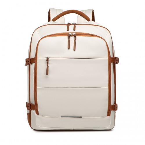 Kono Premium Carry-On Travel Backpack with Suitcase-Style Opening - High-Capacity Cabin Bag, Beige and Brown