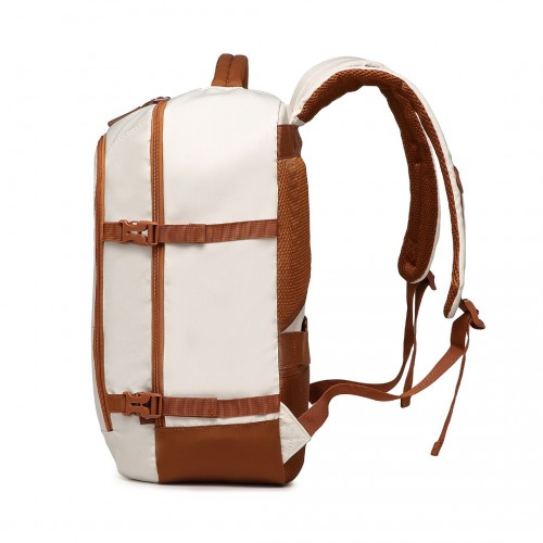 Kono Premium Carry-On Travel Backpack with Suitcase-Style Opening - High-Capacity Cabin Bag, Beige and Brown