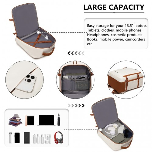 Kono Premium Carry-On Travel Backpack with Suitcase-Style Opening - High-Capacity Cabin Bag, Beige and Brown