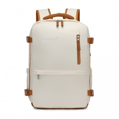 Kono Ultimate Traveler's Backpack with Detachable Waist Pack and USB/Type-C Ports - Beige/Brown