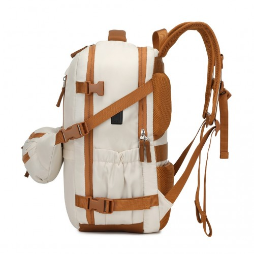 Kono Ultimate Traveler's Backpack with Detachable Waist Pack and USB/Type-C Ports - Beige/Brown