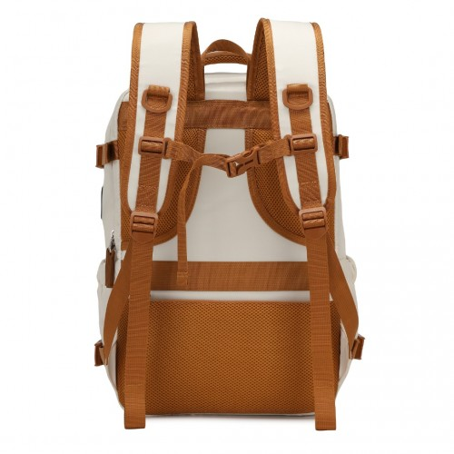 Kono Ultimate Traveler's Backpack with Detachable Waist Pack and USB/Type-C Ports - Beige/Brown