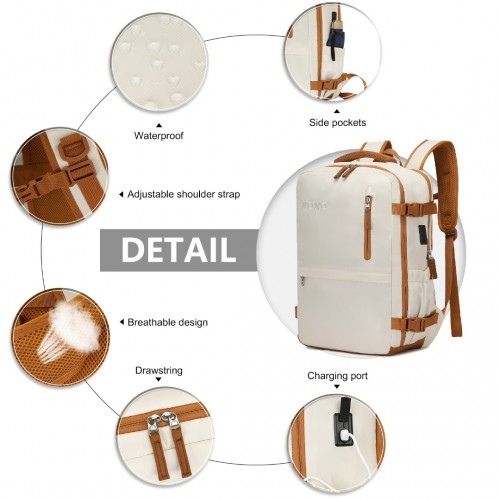 Kono Ultimate Traveler's Backpack with Detachable Waist Pack and USB/Type-C Ports - Beige/Brown