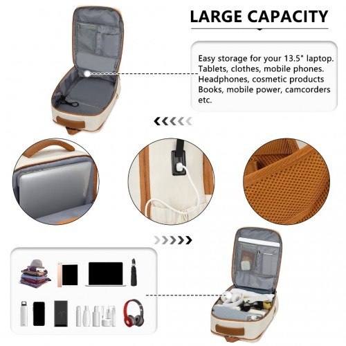 Kono Ultimate Traveler's Backpack with Detachable Waist Pack and USB/Type-C Ports - Beige/Brown