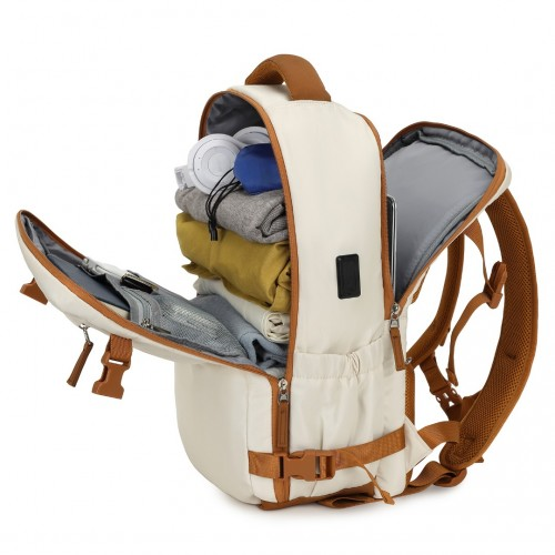 Kono Ultimate Traveler's Backpack with Detachable Waist Pack and USB/Type-C Ports - Beige/Brown