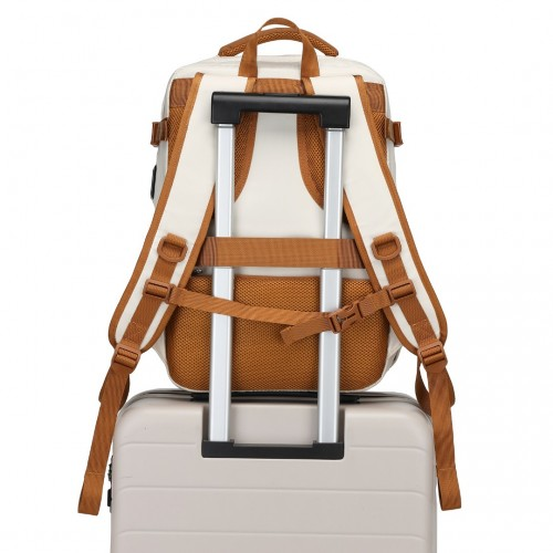 Kono Ultimate Traveler's Backpack with Detachable Waist Pack and USB/Type-C Ports - Beige/Brown