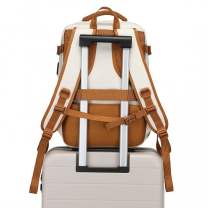 Kono Ultimate Traveler's Backpack with Detachable Waist Pack and USB/Type-C Ports - Beige/Brown