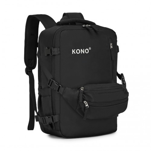 Kono Ultimate Traveler's Backpack with Detachable Waist Pack & Charging Ports - Black
