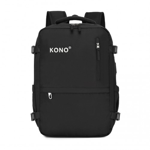 Kono Ultimate Traveler's Backpack with Detachable Waist Pack & Charging Ports - Black