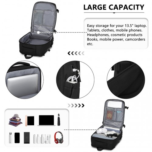 Kono Ultimate Traveler's Backpack with Detachable Waist Pack & Charging Ports - Black