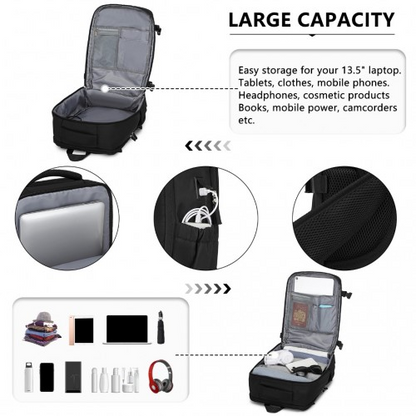 Kono Ultimate Traveler's Backpack with Detachable Waist Pack & Charging Ports - Black