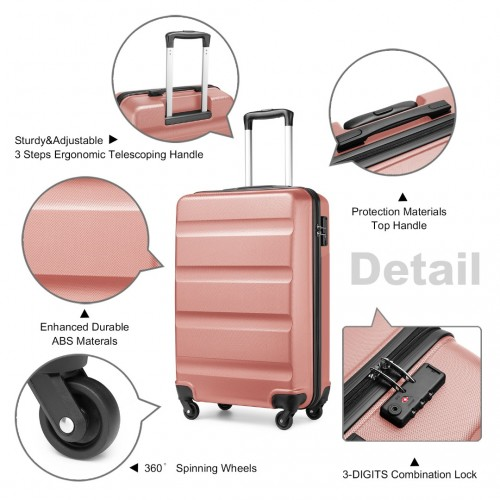 Kono 19 Inch Cabin Size Carry On Suitcase - Lightweight ABS Hardshell with Secure TSA Lock - Nude