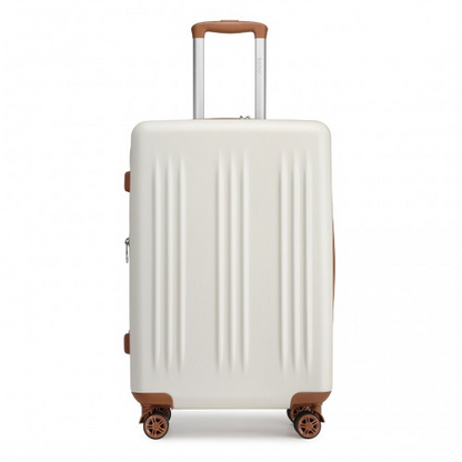 Kono 24 Inch Sleek Striped Check-In Suitcase - Expandable Durable ABS+PC Luggage with Four Spinner Wheels, TSA Lock - Cream And Brown