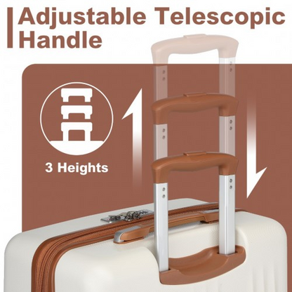 Kono 24 Inch Sleek Striped Check-In Suitcase - Expandable Durable ABS+PC Luggage with Four Spinner Wheels, TSA Lock - Cream And Brown