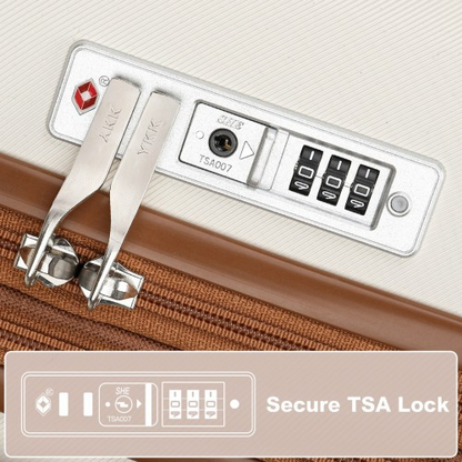 Kono 24 Inch Sleek Striped Check-In Suitcase - Expandable Durable ABS+PC Luggage with Four Spinner Wheels, TSA Lock - Cream And Brown