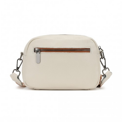 Miss Lulu Elegant Genuine Leather Crossbody Shoulder Bag with Jacquard Woven Strap - Beige And Brown | Stylish & Durable Women's Handbag