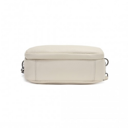 Miss Lulu Elegant Genuine Leather Crossbody Shoulder Bag with Jacquard Woven Strap - Beige And Brown | Stylish & Durable Women's Handbag