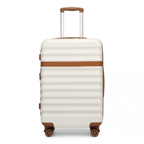 Kono 24 Inch Expandable Lightweight Hard Shell Suitcase with TSA Lock - Cream and Brown