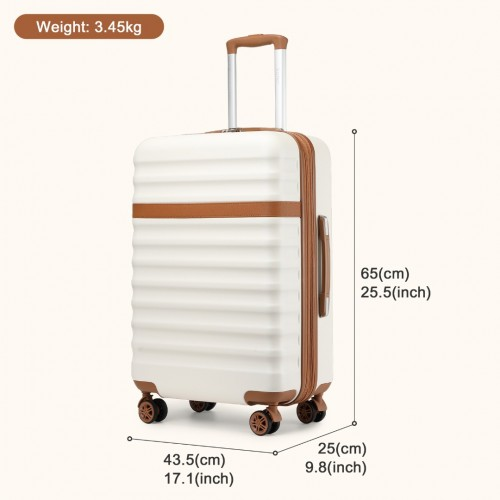 Kono 24 Inch Expandable Lightweight Hard Shell Suitcase with TSA Lock - Cream and Brown