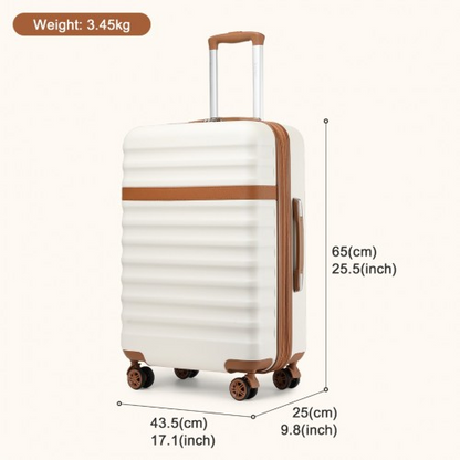 Kono 24 Inch Expandable Lightweight Hard Shell Suitcase with TSA Lock - Cream and Brown
