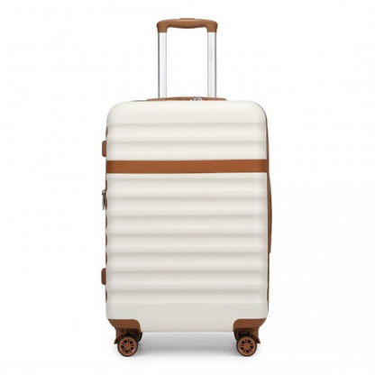 KSK2484 - Kono 28 Inch Expandable Lightweight Hard Shell ABS+PC Check-In Suitcase with TSA Lock Ideal for Extended Trips and Secure Travel - Cream And Brown