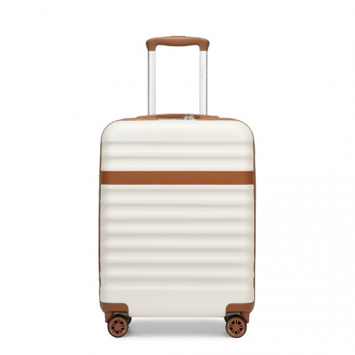 Kono 20 Inch Lightweight Hard Shell Cabin Carry-On Suitcase with TSA Lock - Cream and Brown