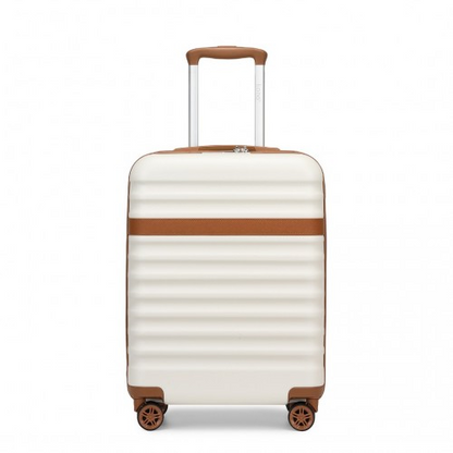 Kono 20 Inch Lightweight Hard Shell Cabin Carry-On Suitcase with TSA Lock - Cream and Brown