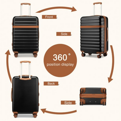 Kono 24 Inch Expandable Lightweight Hard Shell Check-In Suitcase with TSA Lock - Black And Brown
