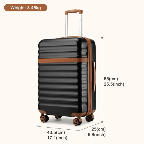 Kono 24 Inch Expandable Lightweight Hard Shell Check-In Suitcase with TSA Lock - Black And Brown