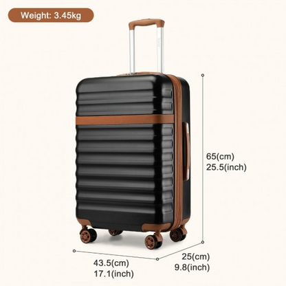 Kono 24 Inch Expandable Lightweight Hard Shell Check-In Suitcase with TSA Lock - Black And Brown