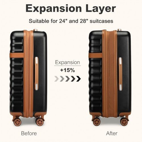 Kono 24 Inch Expandable Lightweight Hard Shell Check-In Suitcase with TSA Lock - Black And Brown
