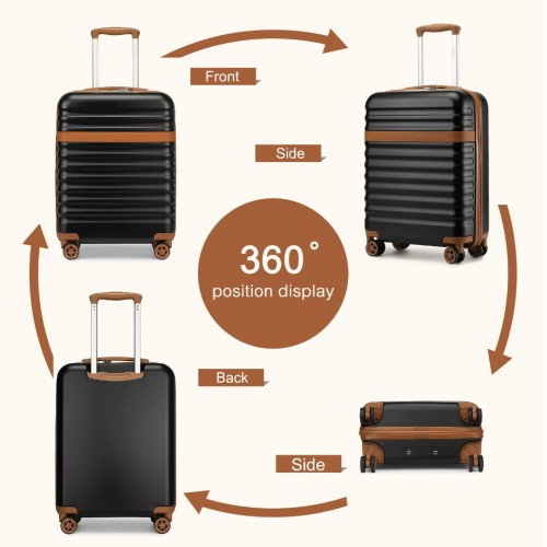 Kono 20 Inch Stylish Lightweight Hard Shell ABS+PC Cabin Carry-On Suitcase with TSA Lock - Black and Brown