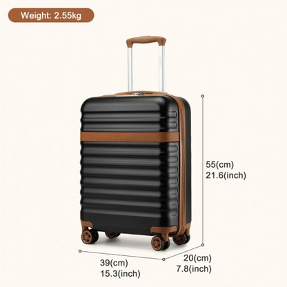 Kono 20 Inch Stylish Lightweight Hard Shell ABS+PC Cabin Carry-On Suitcase with TSA Lock - Black and Brown