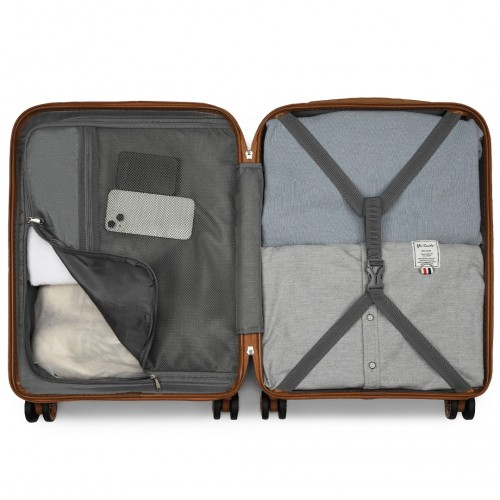 Kono 20 Inch Stylish Lightweight Hard Shell ABS+PC Cabin Carry-On Suitcase with TSA Lock - Black and Brown