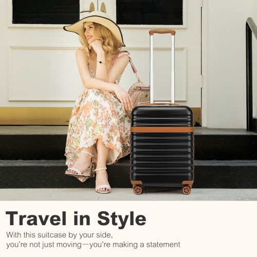 Kono 20 Inch Stylish Lightweight Hard Shell ABS+PC Cabin Carry-On Suitcase with TSA Lock - Black and Brown