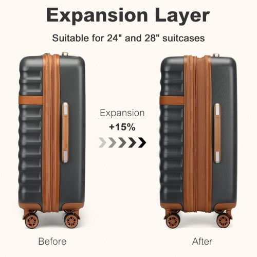 Kono 24 Inch Expandable Lightweight Hard Shell Check-In Suitcase with TSA Lock - Grey And Brown