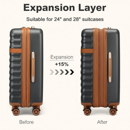 Kono 24 Inch Expandable Lightweight Hard Shell Check-In Suitcase with TSA Lock - Grey And Brown