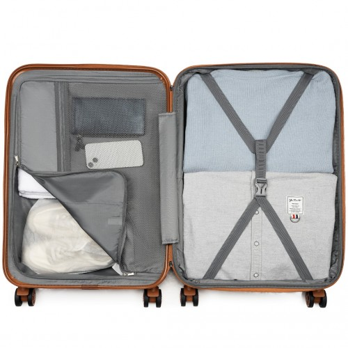 Kono 24 Inch Expandable Lightweight Hard Shell Check-In Suitcase with TSA Lock - Grey And Brown