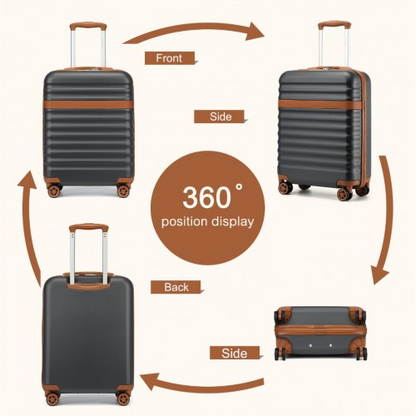 Kono 20" Stylish Lightweight Hard Shell Cabin Carry-On Suitcase with TSA Lock - Grey & Brown | Durable ABS+PC Material for Enhanced Security & Smooth Travel