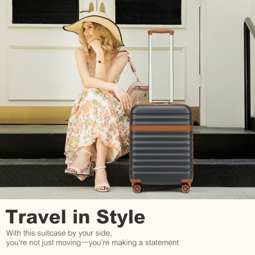 Kono 20" Stylish Lightweight Hard Shell Cabin Carry-On Suitcase with TSA Lock - Grey & Brown | Durable ABS+PC Material for Enhanced Security & Smooth Travel